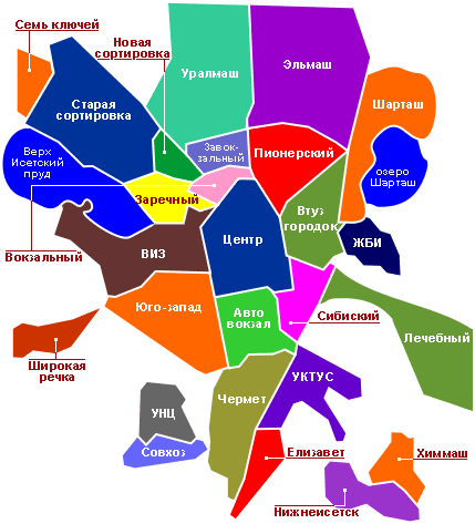 Неформальные географические обозначения мест в районах Екатеринбурга, применяемые в сфере недвижимости.