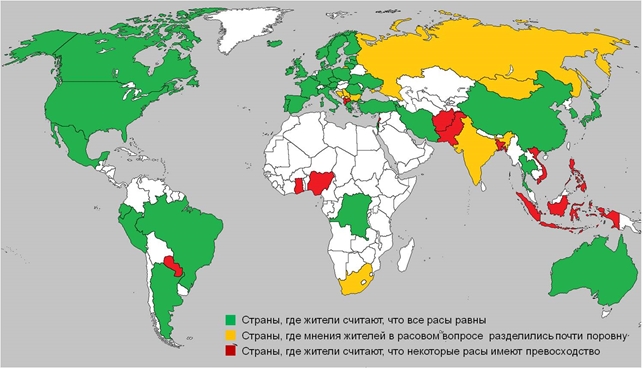 Распределение мнений респондентов относительно расового  превосходства.